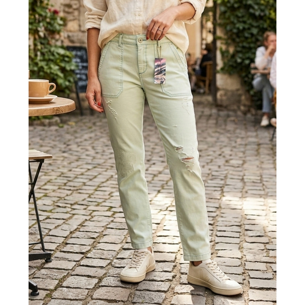 Pilcro and the Letterpress Green Slim Boyfriend Chinos Distressed Casual Size 32
